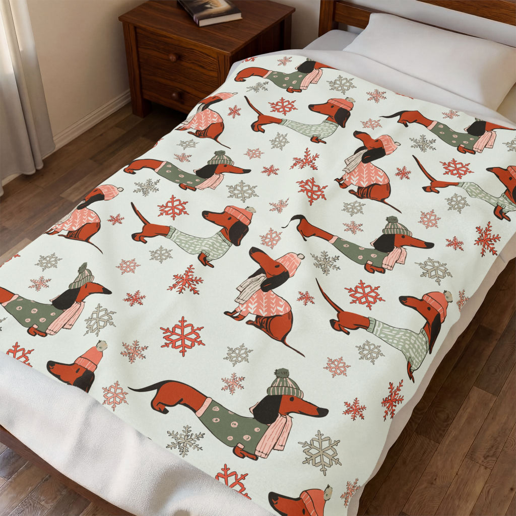 Dachshund Through The Snow - Plush Blanket